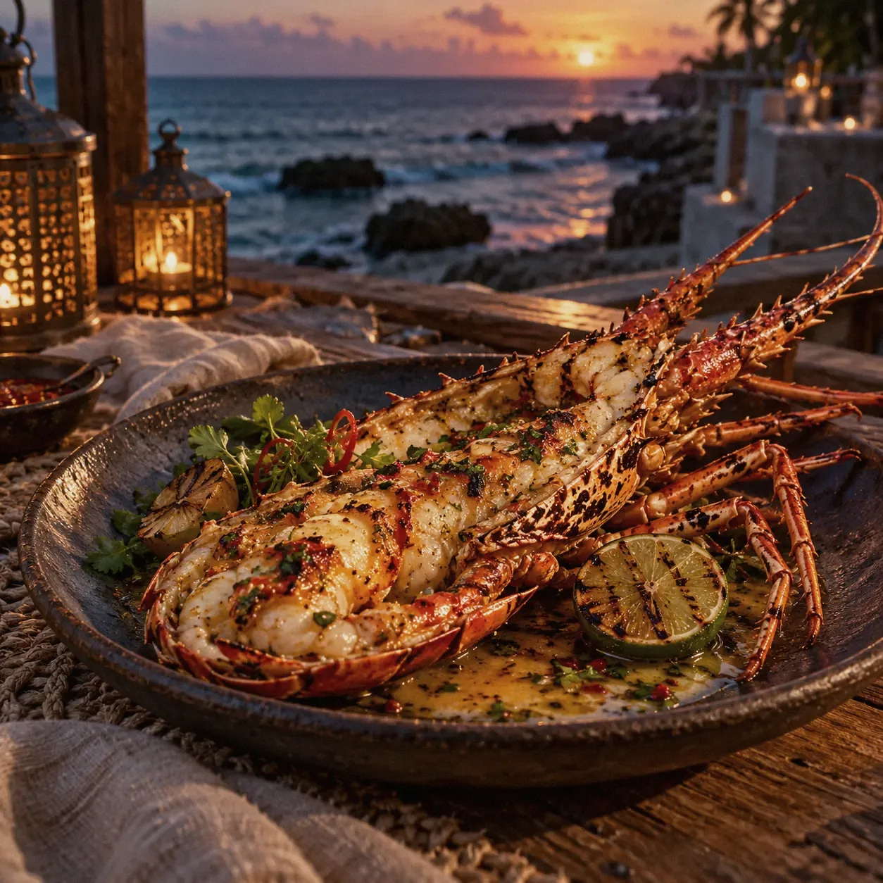 Grilled lobster with melted spiced butter